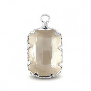 Crystal glass charm rectangle 13mm Black diamond-silver